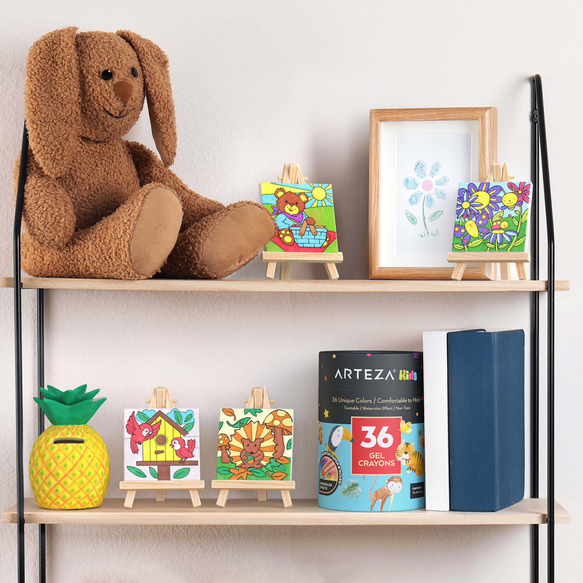 Arteza® Kids Canvas Paint Kit, 4 Mini Canvas- 3 x 3 with Easel